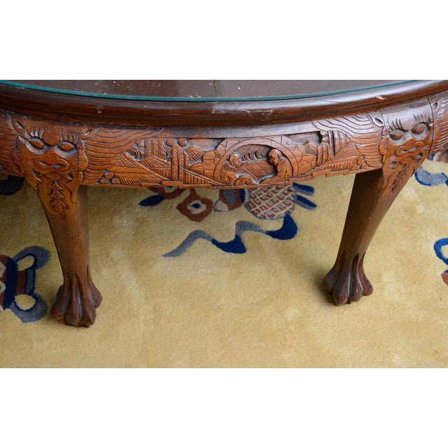 20th Century Asian Mahogany Carved Coffee/Tea Table and Stools 4