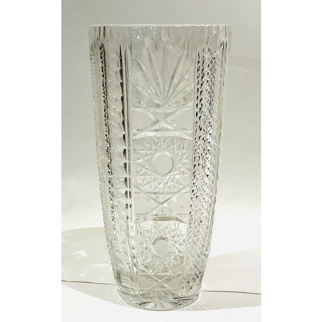 Hollywood Regency Vintage Cut Crystal Vase For Sale - Image 3 of 9