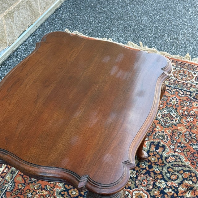 1980s Knob Creek Traditional Queen Anne Solid Cherry Side Table With Carvings For Sale - Image 10 of 10