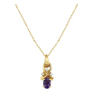 Oval Vintage Amethyst Pendant 14k Yellow Gold 16" For Sale