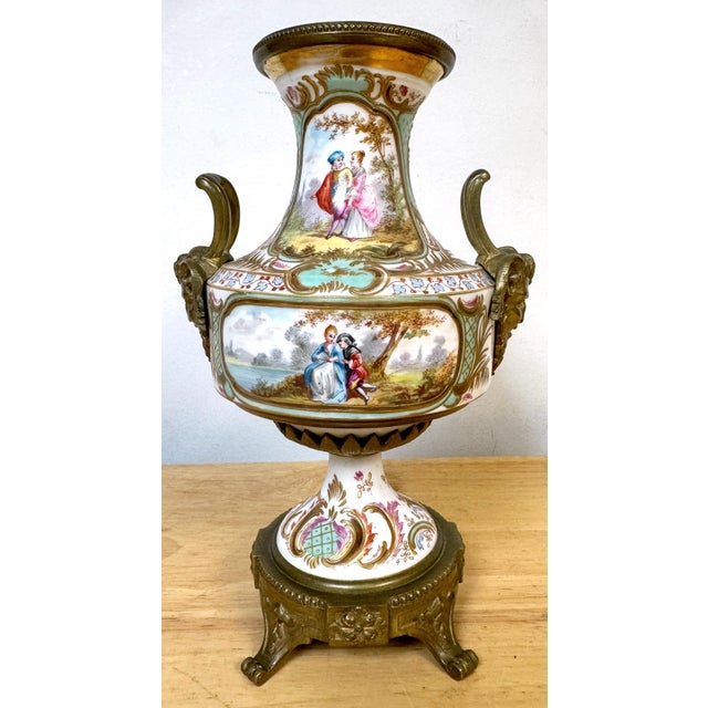 19th C. Sevres Louis XVI Style Ormolu Mounted Blanc Background Vase For Sale - Image 4 of 11