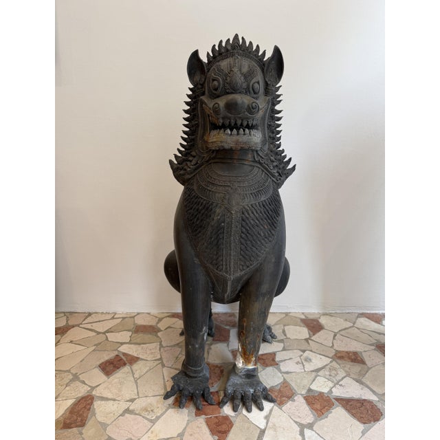 Thai Artist, Guardian Lions, 19th Century, Bronzes, Set of 2 For Sale - Image 3 of 18