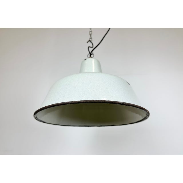 Metal Industrial White Enamel Factory Pendant Lamp from Zaos, 1960s For Sale - Image 7 of 17