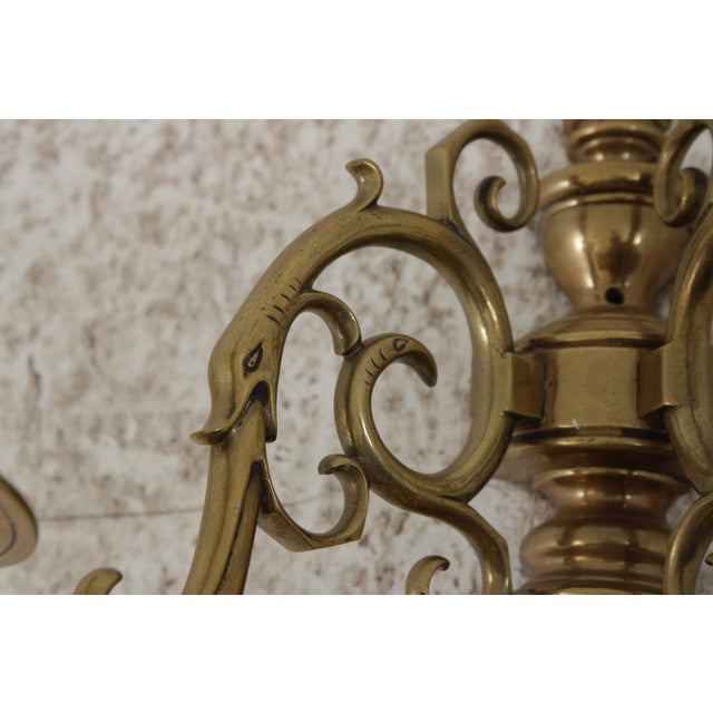 Pair Vintage Colonial Williamsburg Brass Candelabra Wall Sconces For Sale - Image 9 of 13