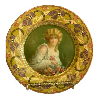 Antique Royal Saxony “Flower Girl” Decorative Metal Plate – Chas W. Shonk Co. For Sale
