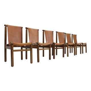 Leather Dining Chairs by Ilmari Tapiovaara for La Permanente Mobili Cantù, 1950s, Set of 6 For Sale