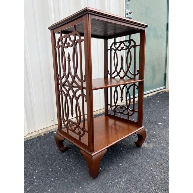Vintage Chinoiserie Walnut Fretwork Etagere For Sale - Image 11 of 12