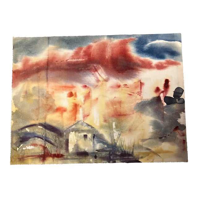 1970’s Abstract Expressionist Landscape Watercolor Painting For Sale