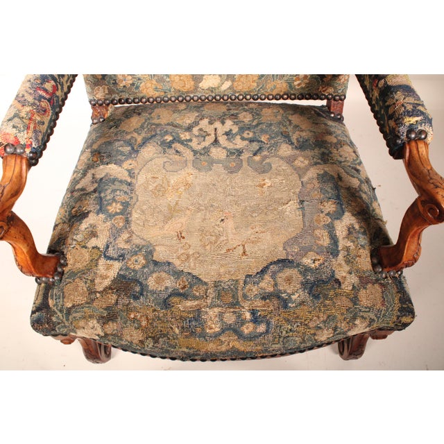 French Regence Walnut Armchair With Tapestry Upholstery For Sale - Image 9 of 15