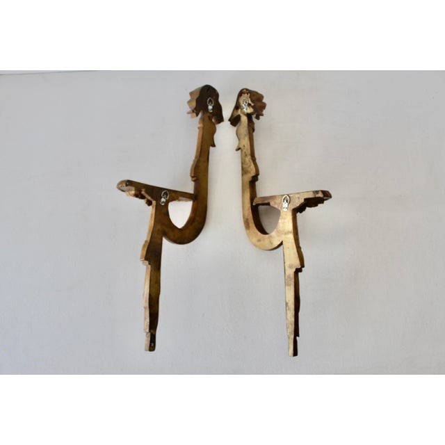 Gold Mid 20th Century Rococo Revival French Hollywood Regency Style Gilt Ribbon Bow Wall Swag Brackets Sconces- a Pair For Sale - Image 8 of 14