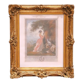 19th Century French Louis XV Engraving “Le Chiffre D’Amour" in Giltwood Frame For Sale