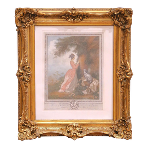19th Century French Louis XV Engraving “Le Chiffre D’Amour" in Giltwood Frame