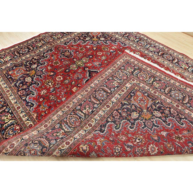 Mashad Rug 9’9” X 13’1” Red Wool Vintage Traditional Hand-Knotted Carpet For Sale - Image 14 of 15