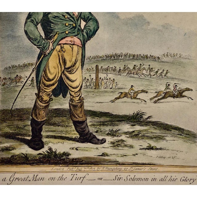 "A Great Man on the Turf": A 19th Century James Gillray Hand-Colored Etching, 1803 For Sale - Image 4 of 7