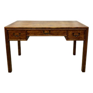 Vintage Henredon Artefacts Campaign Style Aged Oak Writing Desk For Sale