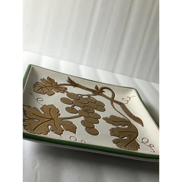 Italian Neiman Marcus Gold Grape Kelly Green Border Decorative Plate For Sale - Image 6 of 12