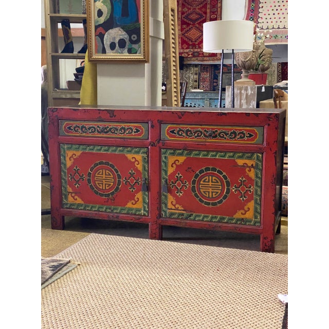 Painted Chinese Sideboard W 2 Drawers and Doors For Sale - Image 11 of 13