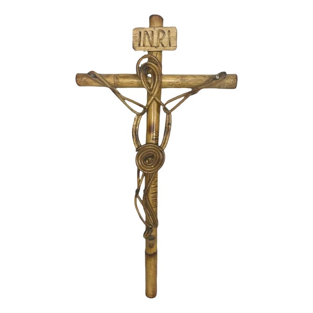 Italian Christ Figure in Rattan, 1960s For Sale