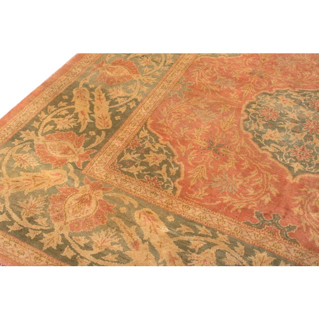 Hand-Knotted Antique Oushak Rug in Red and Green Floral Pattern For Sale - Image 4 of 8