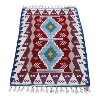 1970s Turkish Kilim Woven With Organic Wool in Geometric Patterns For Sale