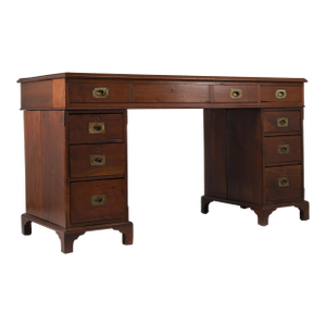 Antique English British Colonial Leather Top Desk