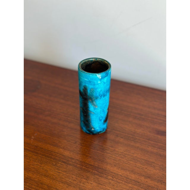 1950s Guido Gambone Cylinder Vase in Blue and Black For Sale In Philadelphia - Image 6 of 9