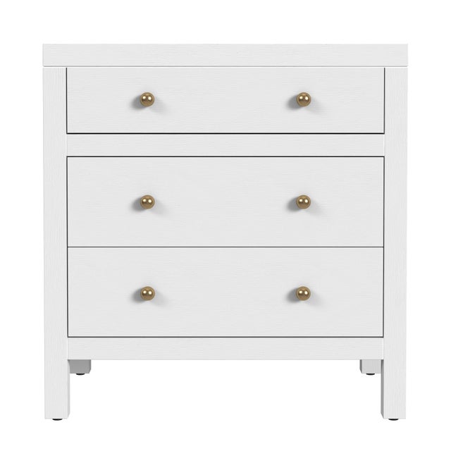 Spritely Home Accent Furniture Nora 25 in. W Rectangular Wood 3 Drawer Nightstand, White For Sale - Image 4 of 8