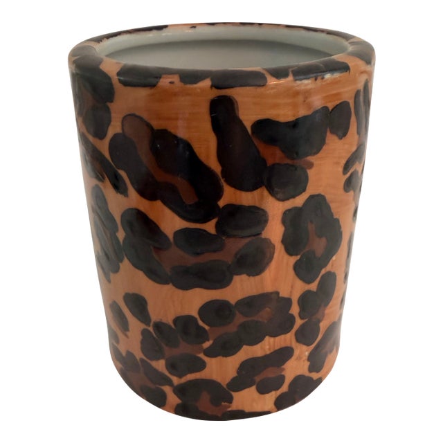 Hand-Painted Leopard Spot Ceramic Cachepot - Made in Poland For Sale