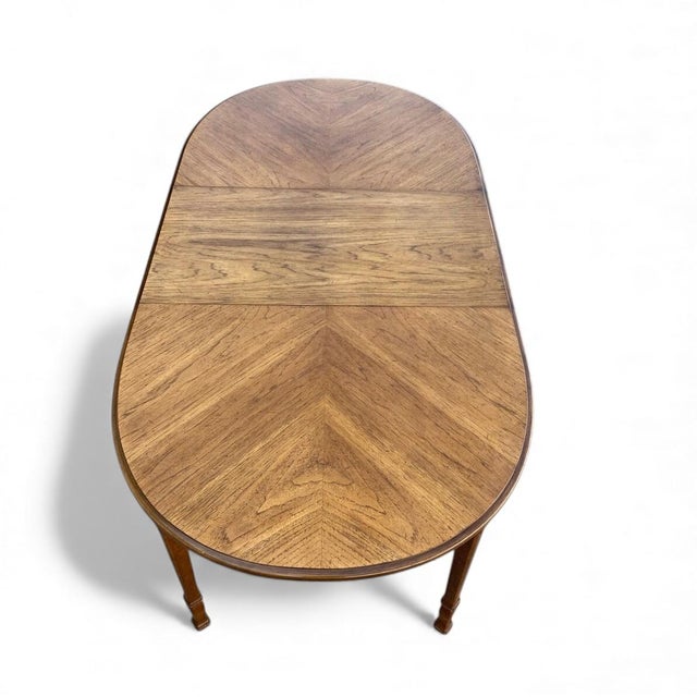 Vintage Bookmatched Veneer Oval Extension Dining Table For Sale In Los Angeles - Image 6 of 18