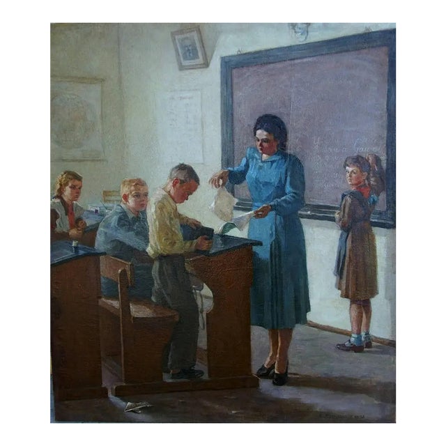 Children Oil Painting, Socialist Realism, 1953 For Sale