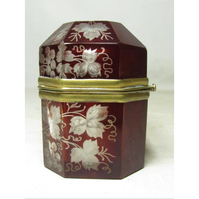 Ruby Red Antique Etched Bohemian Glass Box For Sale - Image 8 of 11