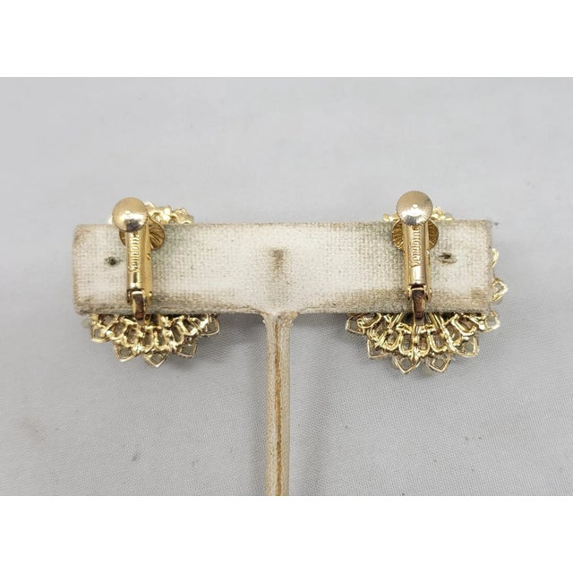 Vendome Vintage 1960s Signed Vendome White & Turquoise Beaded Clip Earrings - 2 Pieces For Sale - Image 4 of 9