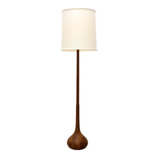 Vintage Laurel Turned Wood Walnut Floor Lamp with Shade For Sale