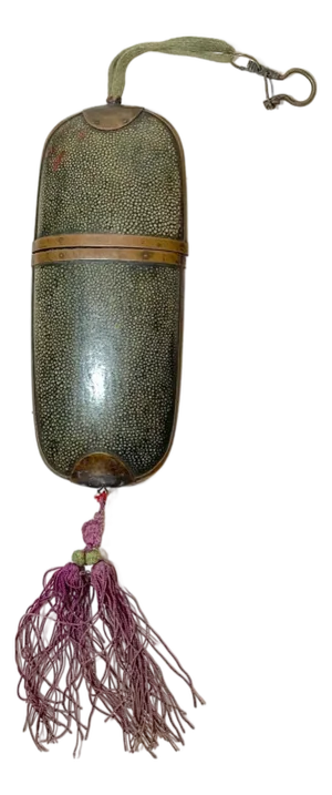 Rare Antique 19th Century Chinese Bronze Shagreen Stingray Glasses Case Holder