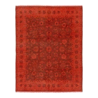 8 X 10 Modern Indian Wool Rug in Red With Floral Design For Sale