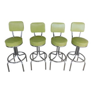 Vintage Krometal 50s Style Chrome & Lime Green Bar Stools - Set of 4 For Sale