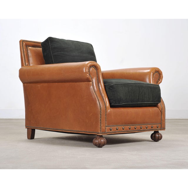 Italian Ralph Lauren Italian Aran Isles Leather Mahogany Club Chair For Sale - Image 3 of 18