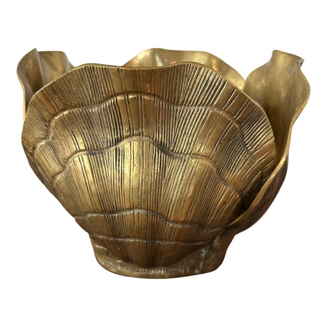 Vintage Mid-Century Brass Seashell Planter For Sale