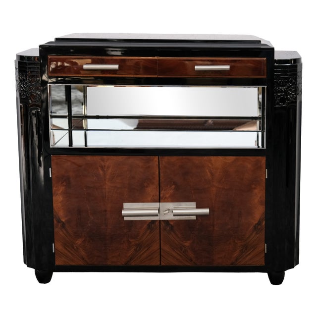 Small Art Deco Sideboard with Mirrored Shelf Compartment, 1930s For Sale