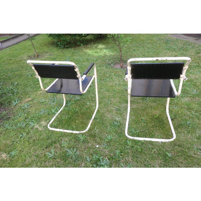 Mid-Century Iron and Wood Painted Garden Chairs, Set of 2 For Sale - Image 6 of 11