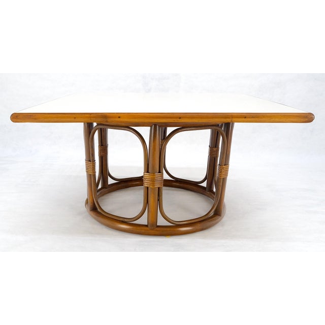 Wood Bamboo Rattan 30” Square c1970s Mid Century Modern Coffee Table MINT For Sale - Image 7 of 14