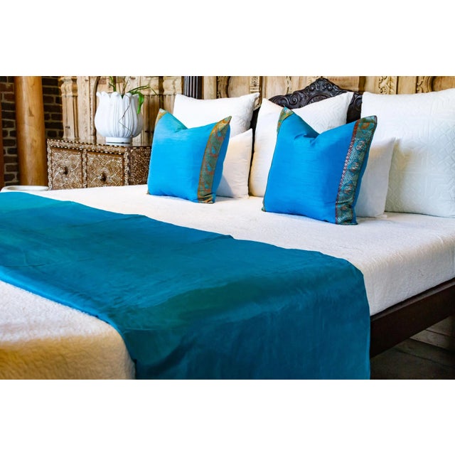 Indian Turquoise Silk Blend Duvet Cover For Sale - Image 3 of 6