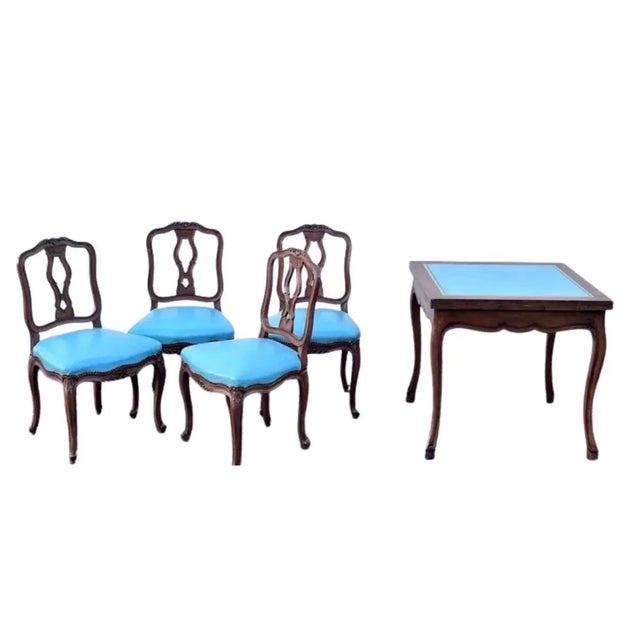 French Extending Game Table With Matching Chairs Hollywood Regency Style - Set of 5 For Sale - Image 9 of 10