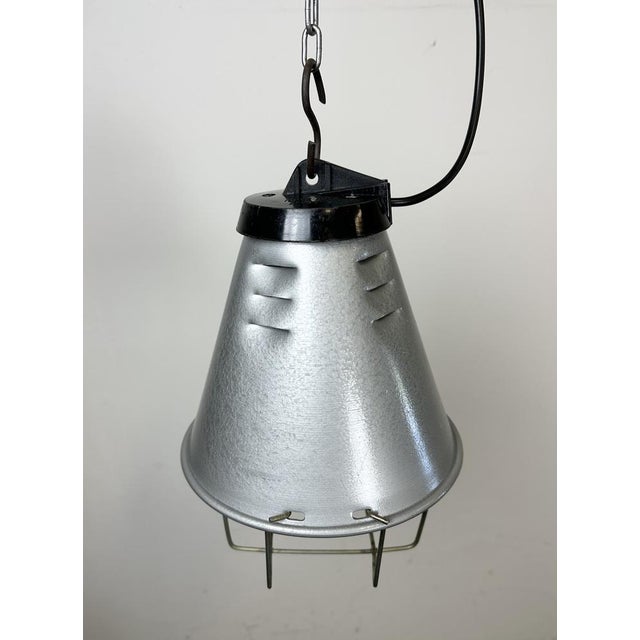 Gray Industrial Grey Aluminium Cage Pendant Lamp, 1970s For Sale - Image 8 of 18