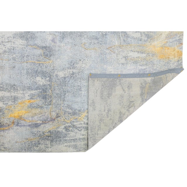Abstract 10 X14 Modern Handmade Abstract Wool and Silk Rug in Gray For Sale - Image 3 of 9
