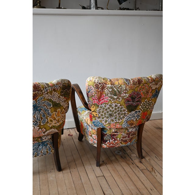 Petite Jindrich Halabala Armchairs in Pierre Frey Le Soleil Pour Temoin For Sale - Image 13 of 16