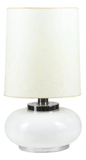 Italian Table Lamp with Chromed Metal Base and White Milk Glass & Fabric Lampshade, 1960s
