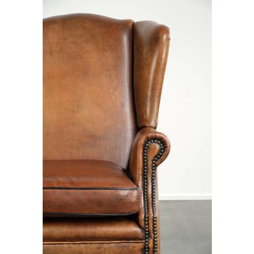 Sheepskin Wing Armchair in Brown For Sale - Image 9 of 14