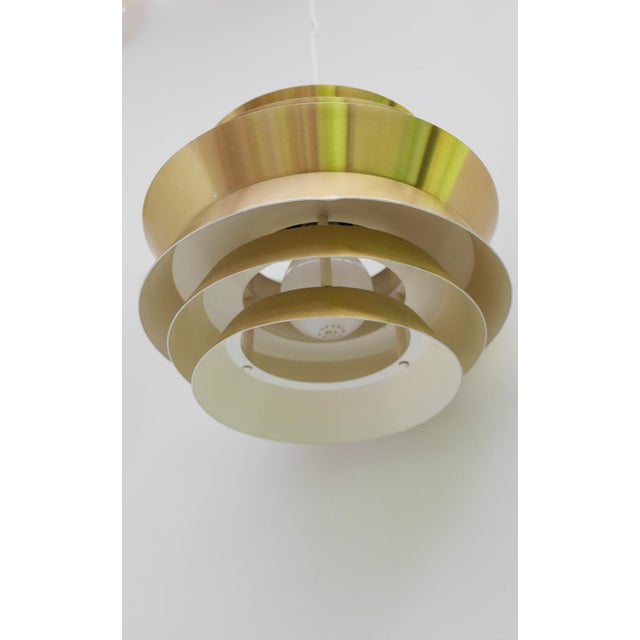 Brass Colored Metal Pendant Trava Lamps by Carl Thore, Sweden from Granhaga Metallindustri, 1960s, Set of 2 For Sale - Image 6 of 14