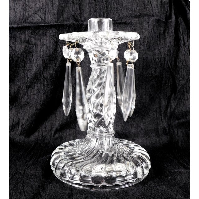 Traditional Fostoria Set of Two Lusters Candlesticks With Crystal Prisms in Colony For Sale - Image 3 of 9